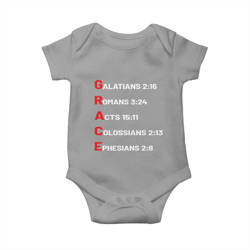 GRACE Christian Scripture Acronym Baby Onesie Bible Verses Galatians Romans Acts Colossians Ephesians Faith Message Gift TS02 Sport Gray Print Your Wear