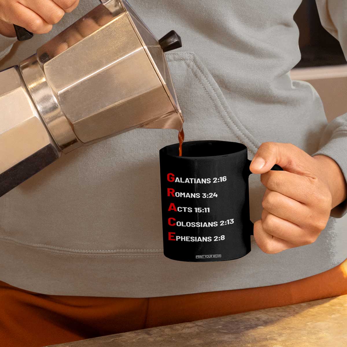 GRACE Christian Scripture Acronym Coffee Mug Bible Verses Galatians Romans Acts Colossians Ephesians Faith Message Gift TS02 Print Your Wear