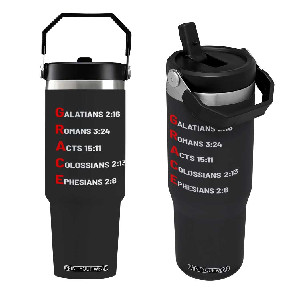 GRACE Christian Scripture Acronym Flip Straw Tumbler Bible Verses Galatians Romans Acts Colossians Ephesians Faith Message Gift TS02 One Size: 30 oz Black Print Your Wear