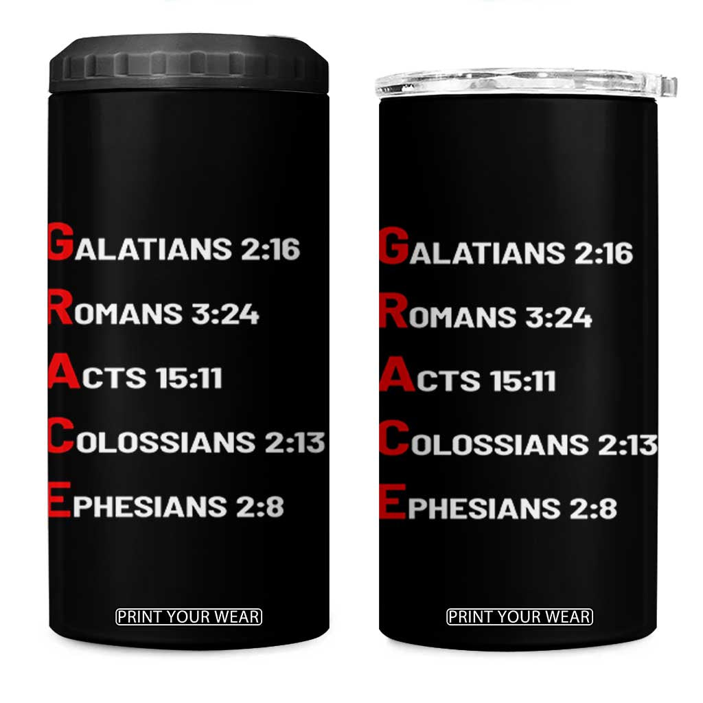 GRACE Christian Scripture Acronym 4 in 1 Can Cooler Tumbler Bible Verses Galatians Romans Acts Colossians Ephesians Faith Message Gift TS02 One Size: 16 oz Black Print Your Wear