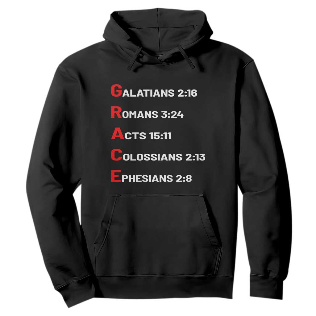 GRACE Christian Scripture Acronym Hoodie Bible Verses Galatians Romans Acts Colossians Ephesians Faith Message Gift TS02 Black Print Your Wear