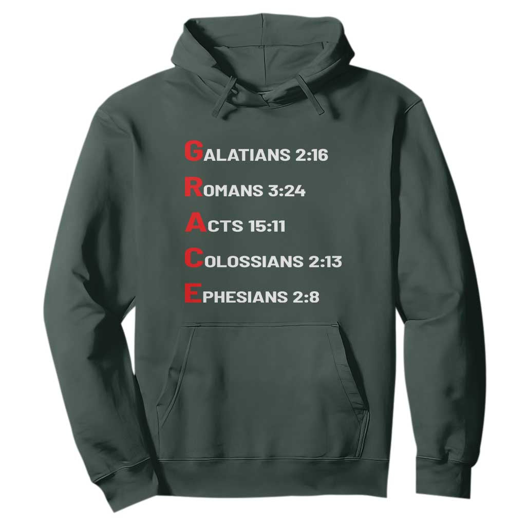 GRACE Christian Scripture Acronym Hoodie Bible Verses Galatians Romans Acts Colossians Ephesians Faith Message Gift TS02 Dark Forest Green Print Your Wear