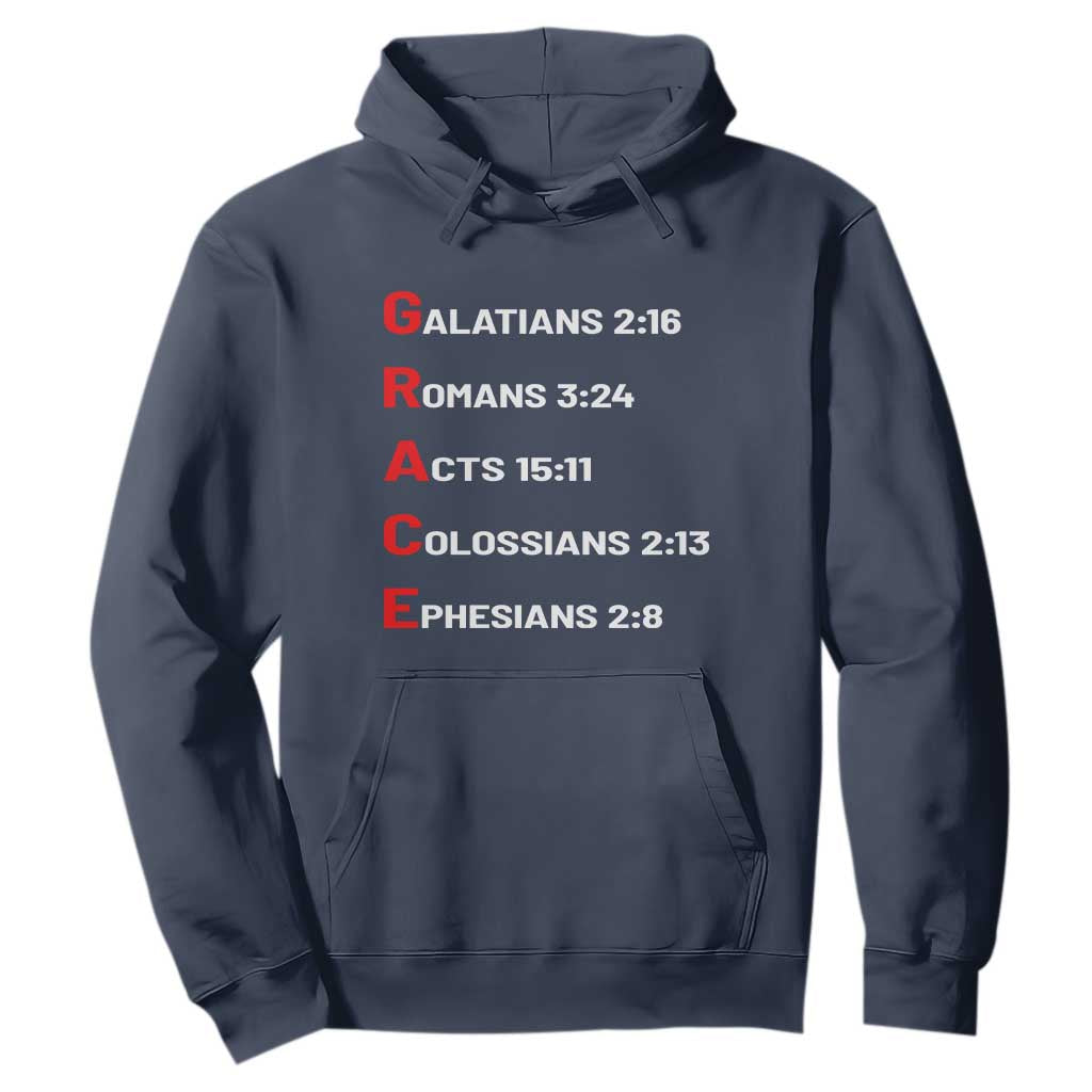 GRACE Christian Scripture Acronym Hoodie Bible Verses Galatians Romans Acts Colossians Ephesians Faith Message Gift TS02 Navy Print Your Wear