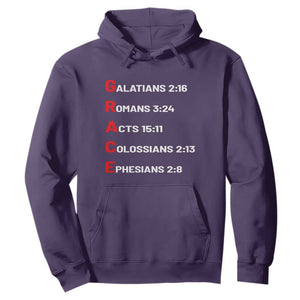 GRACE Christian Scripture Acronym Hoodie Bible Verses Galatians Romans Acts Colossians Ephesians Faith Message Gift TS02 Purple Print Your Wear
