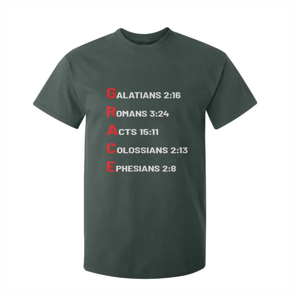 GRACE Christian Scripture Acronym T Shirt For Kid Bible Verses Galatians Romans Acts Colossians Ephesians Faith Message Gift TS02 Dark Forest Green Print Your Wear
