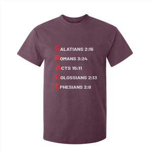 GRACE Christian Scripture Acronym T Shirt For Kid Bible Verses Galatians Romans Acts Colossians Ephesians Faith Message Gift TS02 Maroon Print Your Wear