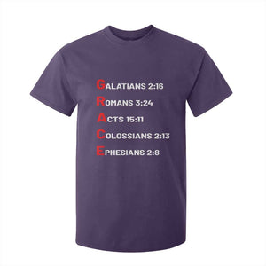 GRACE Christian Scripture Acronym T Shirt For Kid Bible Verses Galatians Romans Acts Colossians Ephesians Faith Message Gift TS02 Purple Print Your Wear