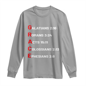 GRACE Christian Scripture Acronym Long Sleeve Shirt Bible Verses Galatians Romans Acts Colossians Ephesians Faith Message Gift TS02 Sport Gray Print Your Wear