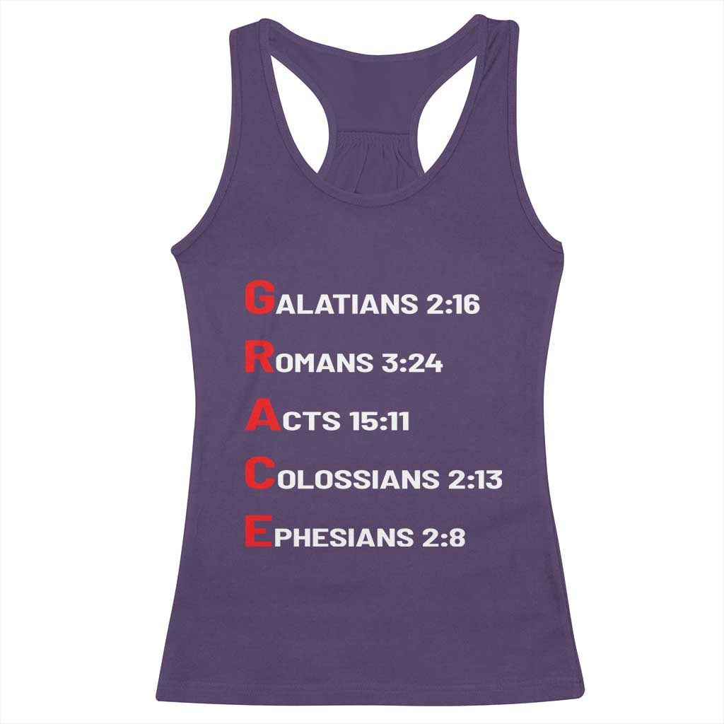 GRACE Christian Scripture Acronym Racerback Tank Top Bible Verses Galatians Romans Acts Colossians Ephesians Faith Message Gift TS02 Purple Print Your Wear
