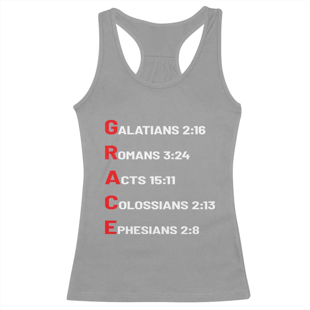 GRACE Christian Scripture Acronym Racerback Tank Top Bible Verses Galatians Romans Acts Colossians Ephesians Faith Message Gift TS02 Sport Gray Print Your Wear