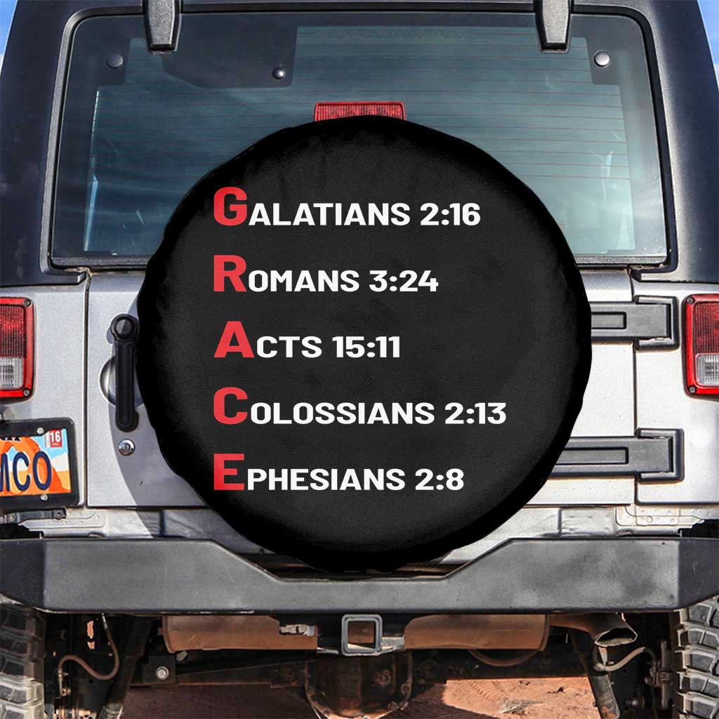 GRACE Christian Scripture Acronym Spare Tire Cover Bible Verses Galatians Romans Acts Colossians Ephesians Faith Message Gift TS02 No hole Black Print Your Wear