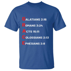 GRACE Christian Scripture Acronym T Shirt - Bible Verses Galatians Romans Acts Colossians Ephesians Faith Message Gift TS02 Royal Blue Print Your Wear