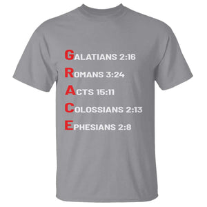 GRACE Christian Scripture Acronym T Shirt - Bible Verses Galatians Romans Acts Colossians Ephesians Faith Message Gift TS02 Sport Gray Print Your Wear