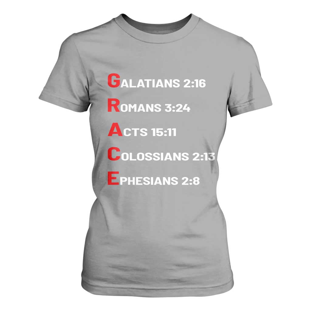 GRACE Christian Scripture Acronym T Shirt For Women Bible Verses Galatians Romans Acts Colossians Ephesians Faith Message Gift TS02 Sport Gray Print Your Wear