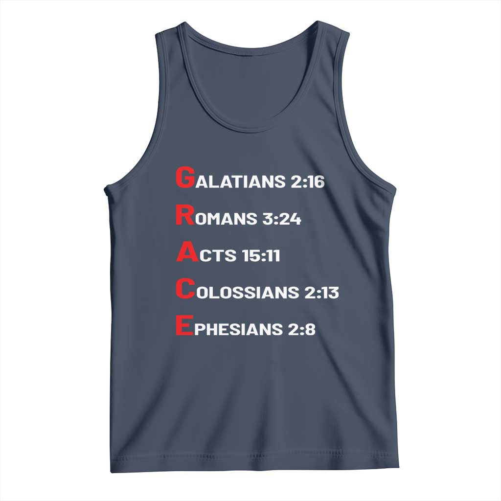 GRACE Christian Scripture Acronym Tank Top Bible Verses Galatians Romans Acts Colossians Ephesians Faith Message Gift TS02 Navy Print Your Wear
