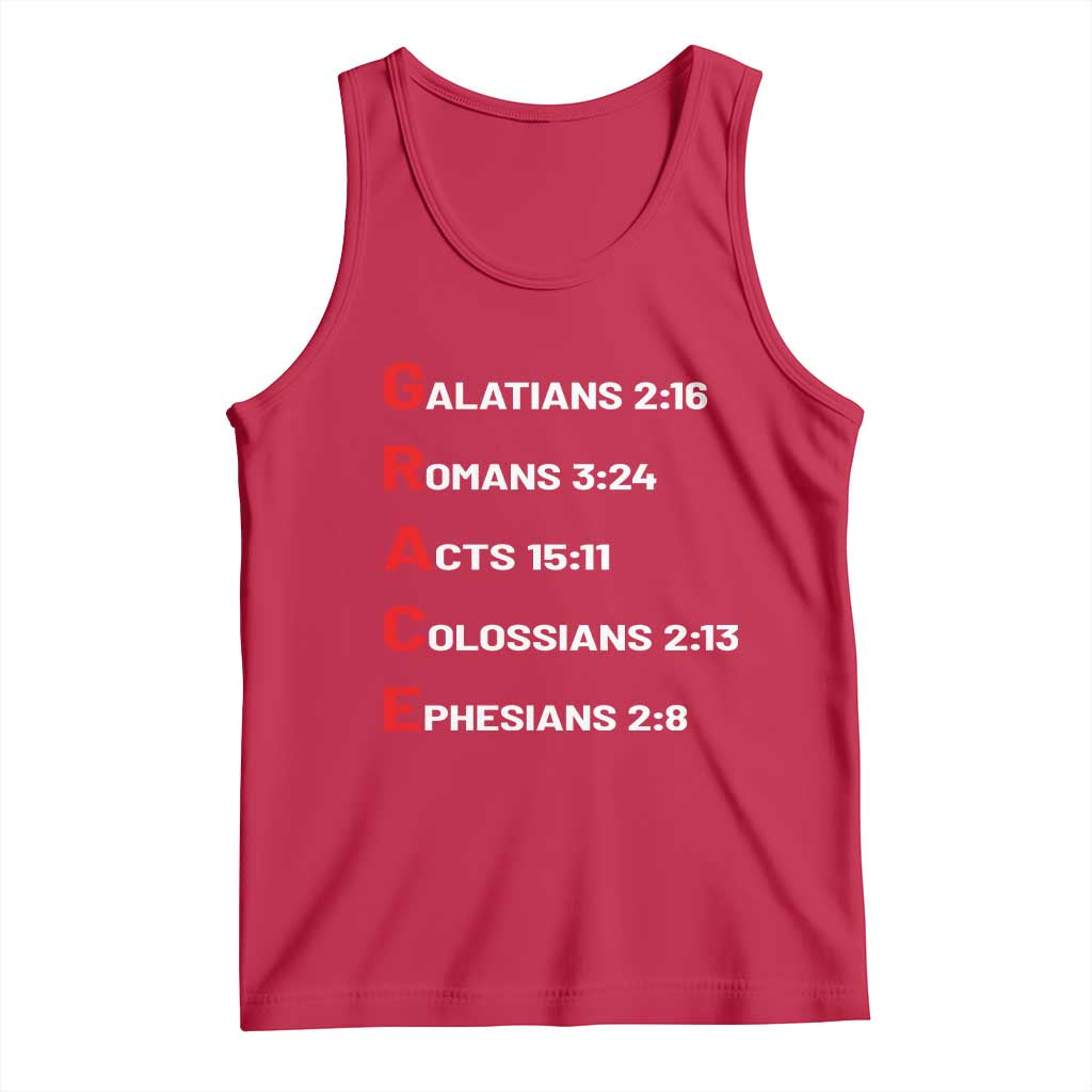 GRACE Christian Scripture Acronym Tank Top Bible Verses Galatians Romans Acts Colossians Ephesians Faith Message Gift TS02 Red Print Your Wear