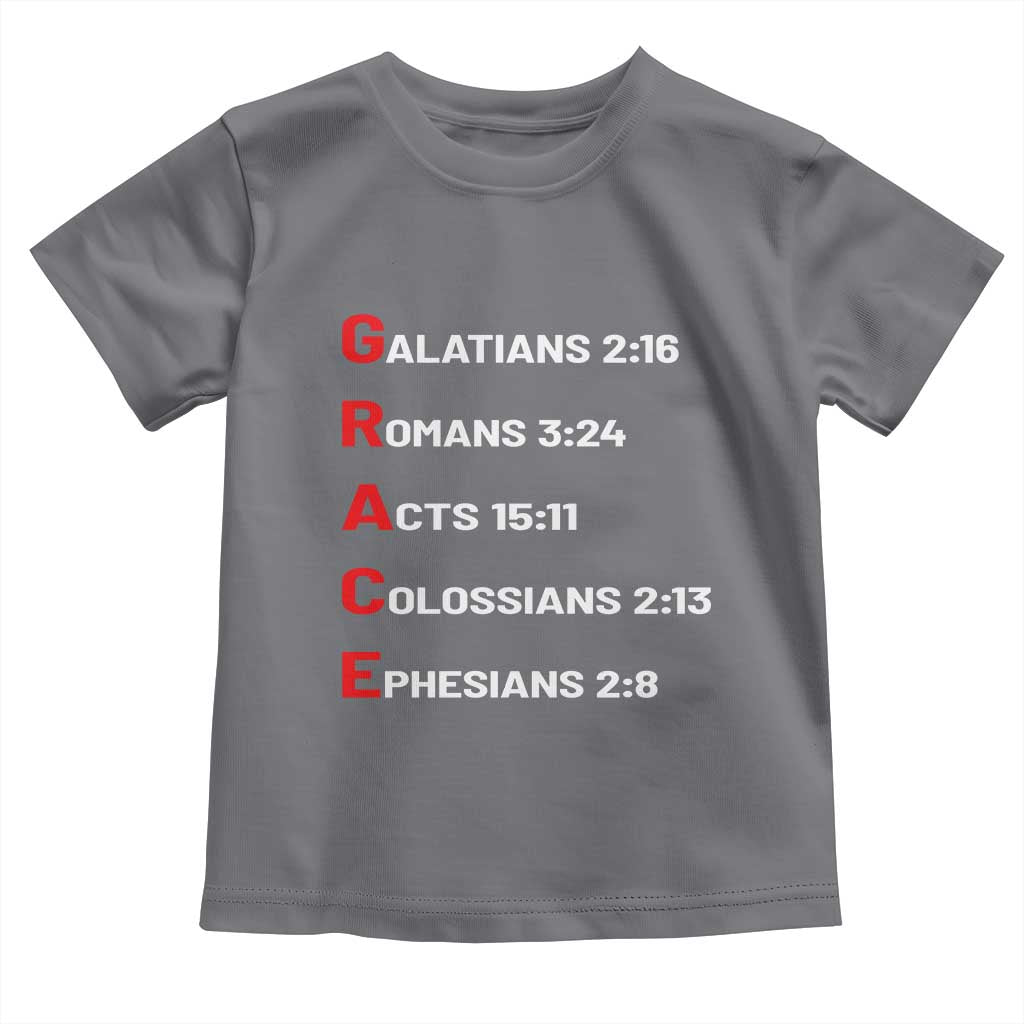 GRACE Christian Scripture Acronym Toddler T Shirt Bible Verses Galatians Romans Acts Colossians Ephesians Faith Message Gift TS02 Charcoal Print Your Wear