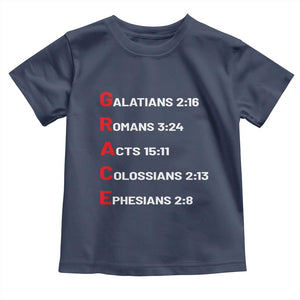 GRACE Christian Scripture Acronym Toddler T Shirt Bible Verses Galatians Romans Acts Colossians Ephesians Faith Message Gift TS02 Navy Print Your Wear