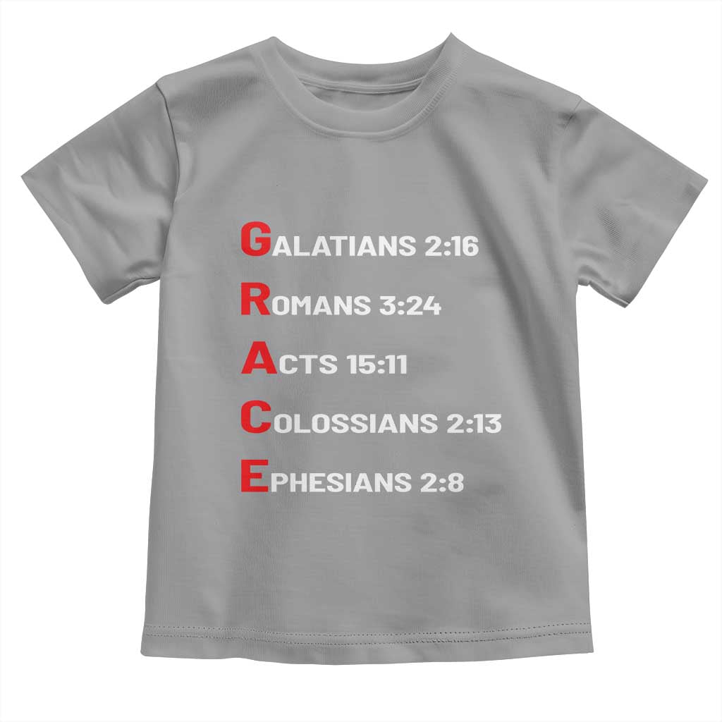 GRACE Christian Scripture Acronym Toddler T Shirt Bible Verses Galatians Romans Acts Colossians Ephesians Faith Message Gift TS02 Sport Gray Print Your Wear