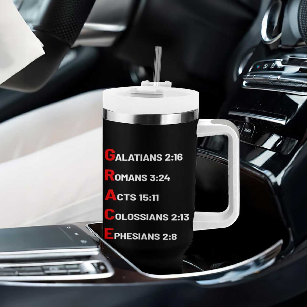 GRACE Christian Scripture Acronym Tumbler With Handle Bible Verses Galatians Romans Acts Colossians Ephesians Faith Message Gift TS02 Print Your Wear