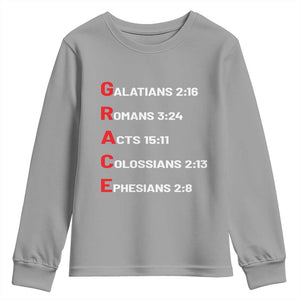 GRACE Christian Scripture Acronym Youth Sweatshirt Bible Verses Galatians Romans Acts Colossians Ephesians Faith Message Gift TS02 Sport Gray Print Your Wear