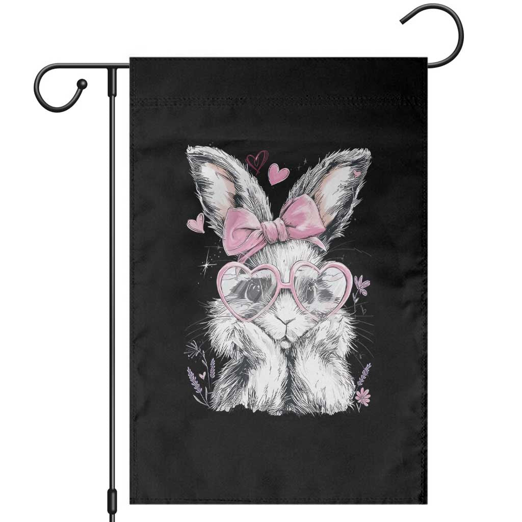 Cute Easter Bunny with Heart Glasses Pink Bow Garden Flag Adorable Rabbit Love Aesthetic Gift TS02 Black Print Your Wear