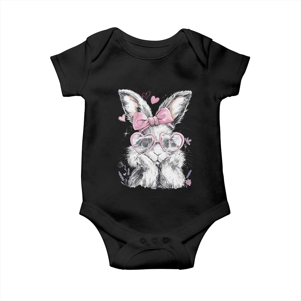 Cute Easter Bunny with Heart Glasses Pink Bow Baby Onesie Adorable Rabbit Love Aesthetic Gift TS02 Black Print Your Wear