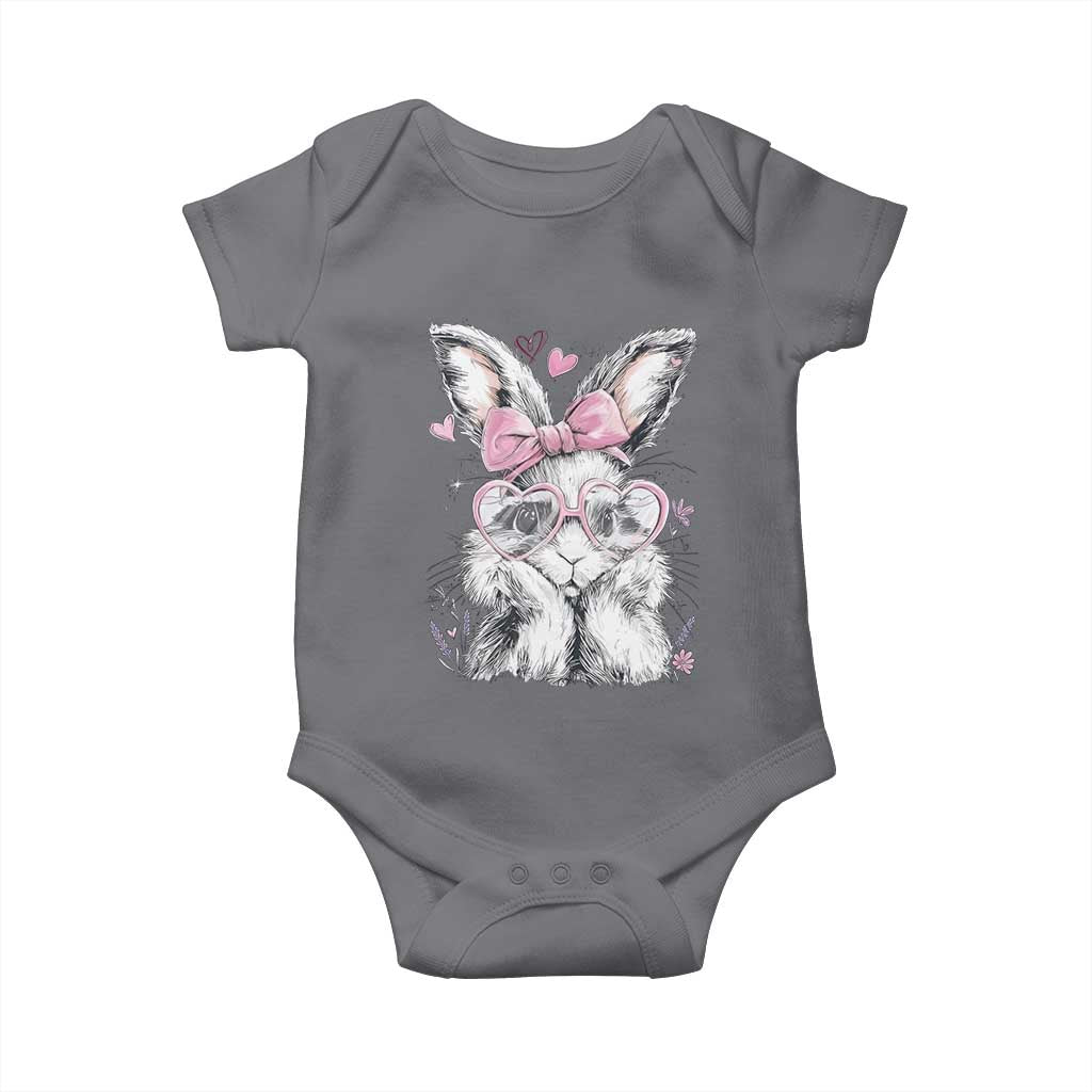 Cute Easter Bunny with Heart Glasses Pink Bow Baby Onesie Adorable Rabbit Love Aesthetic Gift TS02 Charcoal Print Your Wear
