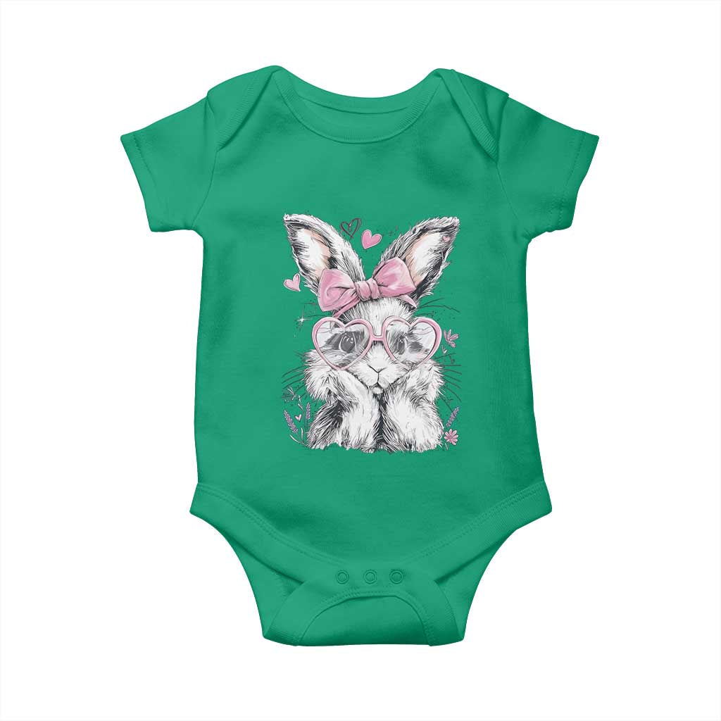 Cute Easter Bunny with Heart Glasses Pink Bow Baby Onesie Adorable Rabbit Love Aesthetic Gift TS02 Irish Green Print Your Wear
