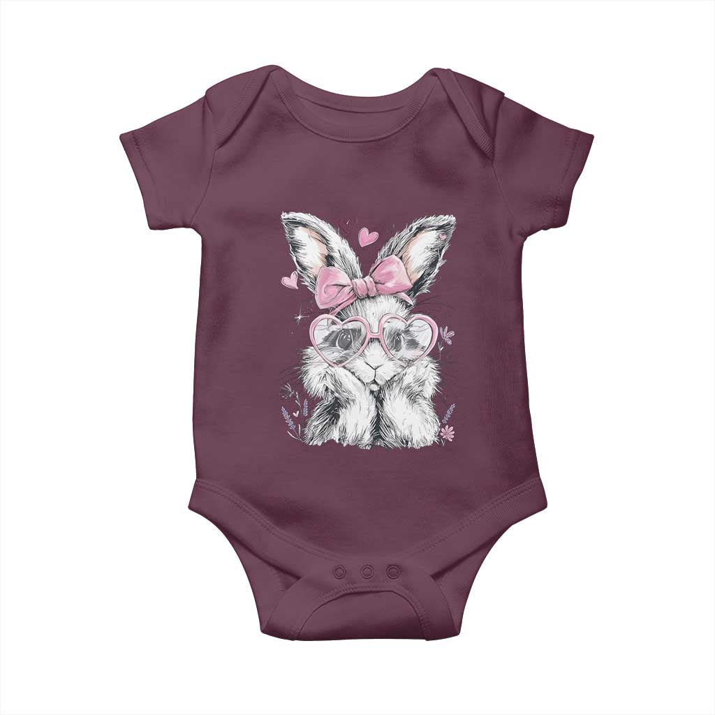 Cute Easter Bunny with Heart Glasses Pink Bow Baby Onesie Adorable Rabbit Love Aesthetic Gift TS02 Maroon Print Your Wear