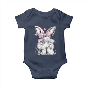 Cute Easter Bunny with Heart Glasses Pink Bow Baby Onesie Adorable Rabbit Love Aesthetic Gift TS02 Navy Print Your Wear