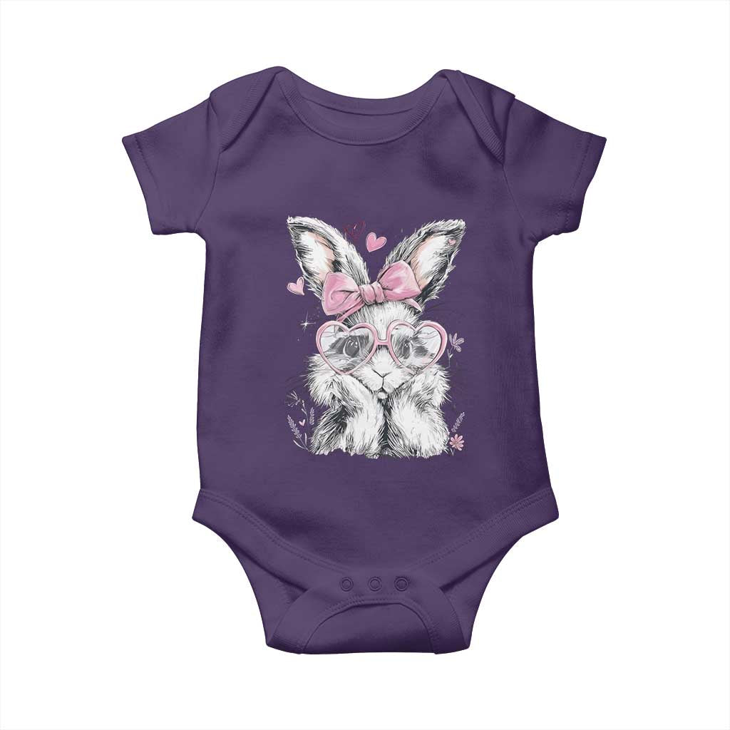 Cute Easter Bunny with Heart Glasses Pink Bow Baby Onesie Adorable Rabbit Love Aesthetic Gift TS02 Purple Print Your Wear