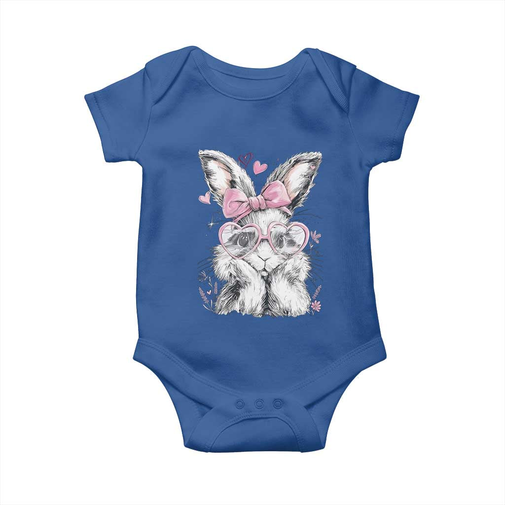 Cute Easter Bunny with Heart Glasses Pink Bow Baby Onesie Adorable Rabbit Love Aesthetic Gift TS02 Royal Blue Print Your Wear