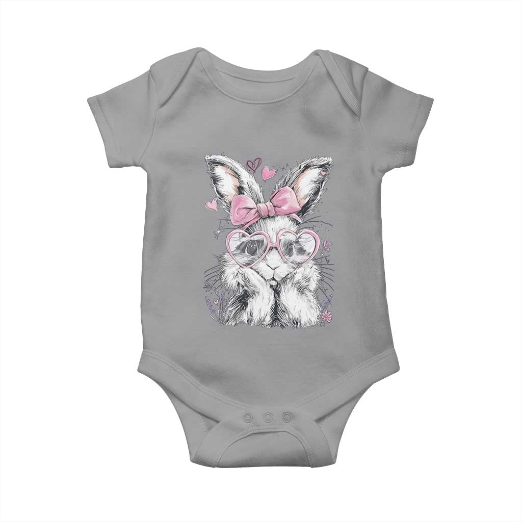Cute Easter Bunny with Heart Glasses Pink Bow Baby Onesie Adorable Rabbit Love Aesthetic Gift TS02 Sport Gray Print Your Wear