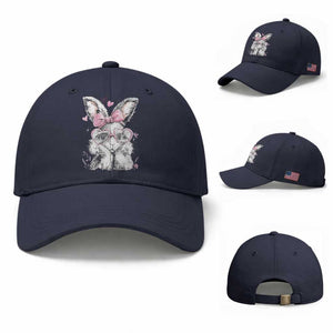 Cute Easter Bunny with Heart Glasses Pink Bow Baseball Cap Adorable Rabbit Love Aesthetic Gift TS02 Baseball Cap Universal Fit Navy Print Your Wear