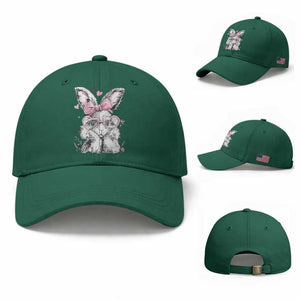 Cute Easter Bunny with Heart Glasses Pink Bow Baseball Cap Adorable Rabbit Love Aesthetic Gift TS02 Baseball Cap Universal Fit Irish Green Print Your Wear