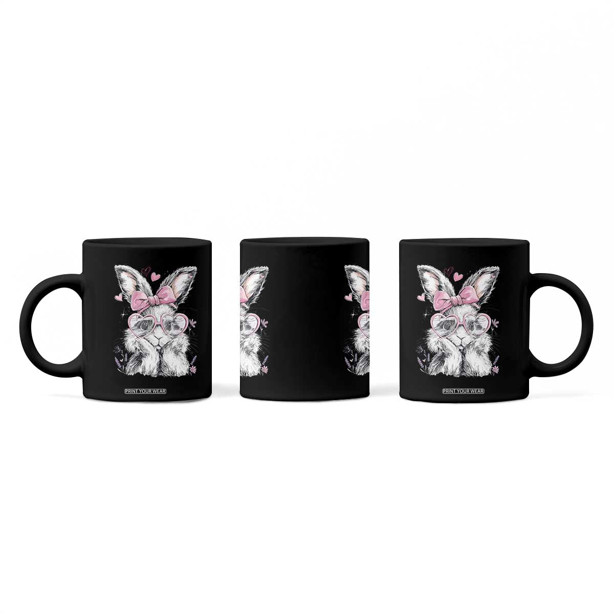 Cute Easter Bunny with Heart Glasses Pink Bow Coffee Mug Adorable Rabbit Love Aesthetic Gift TS02 Print Your Wear