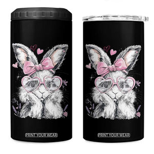Cute Easter Bunny with Heart Glasses Pink Bow 4 in 1 Can Cooler Tumbler Adorable Rabbit Love Aesthetic Gift TS02 One Size: 16 oz Black Print Your Wear