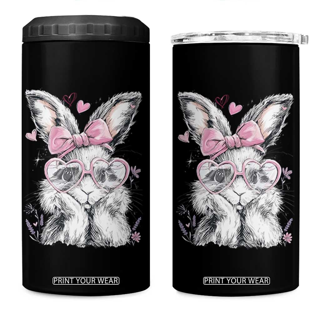 Cute Easter Bunny with Heart Glasses Pink Bow 4 in 1 Can Cooler Tumbler Adorable Rabbit Love Aesthetic Gift TS02 One Size: 16 oz Black Print Your Wear