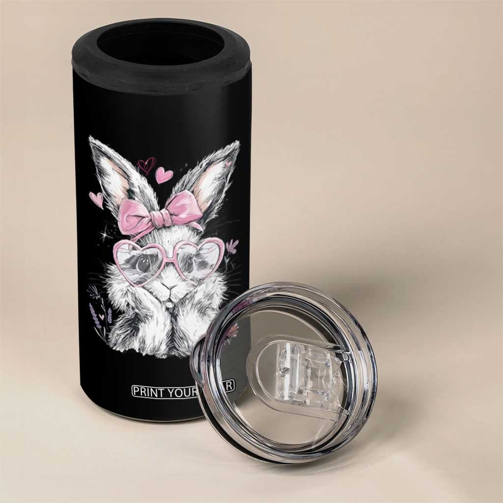 Cute Easter Bunny with Heart Glasses Pink Bow 4 in 1 Can Cooler Tumbler Adorable Rabbit Love Aesthetic Gift TS02 Print Your Wear