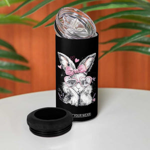 Cute Easter Bunny with Heart Glasses Pink Bow 4 in 1 Can Cooler Tumbler Adorable Rabbit Love Aesthetic Gift TS02 Print Your Wear