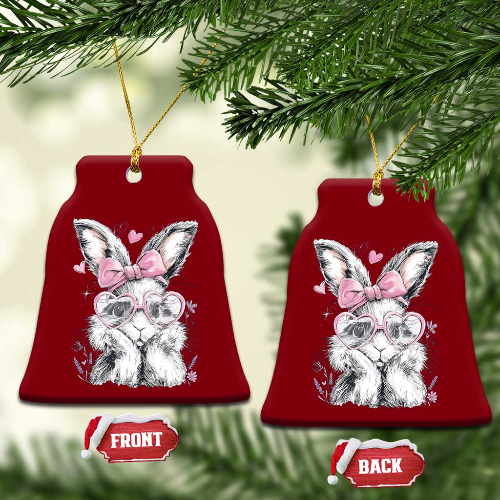 Cute Easter Bunny with Heart Glasses Pink Bow Ceramic Ornament Adorable Rabbit Love Aesthetic Gift TS02 Print Your Wear