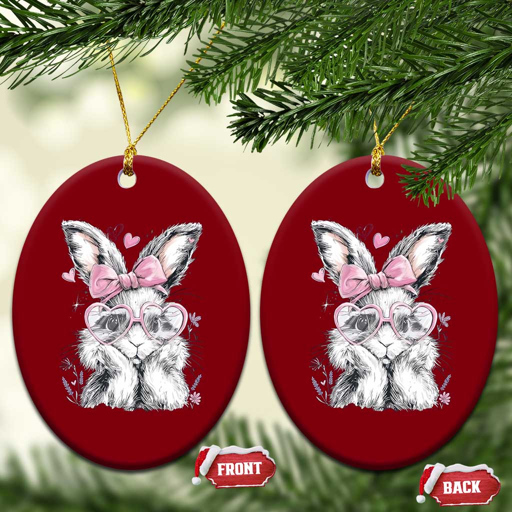Cute Easter Bunny with Heart Glasses Pink Bow Ceramic Ornament Adorable Rabbit Love Aesthetic Gift TS02 Print Your Wear