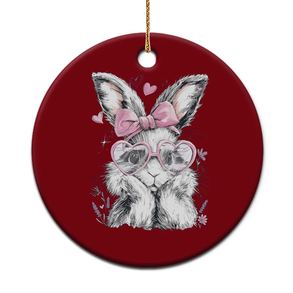Cute Easter Bunny with Heart Glasses Pink Bow Ceramic Ornament Adorable Rabbit Love Aesthetic Gift TS02 1pc Red Print Your Wear