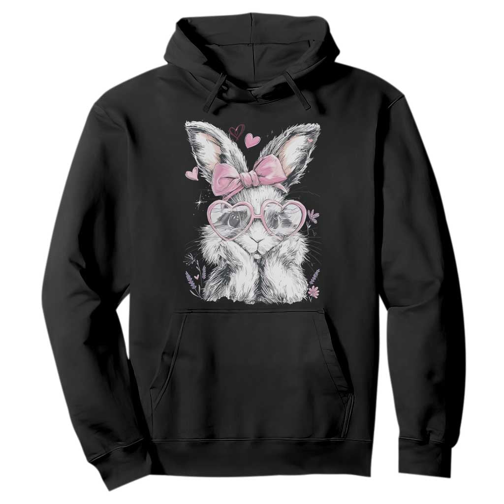 Cute Easter Bunny with Heart Glasses Pink Bow Hoodie Adorable Rabbit Love Aesthetic Gift TS02 Black Print Your Wear