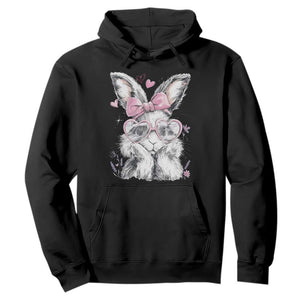 Cute Easter Bunny with Heart Glasses Pink Bow Hoodie Adorable Rabbit Love Aesthetic Gift TS02 Black Print Your Wear