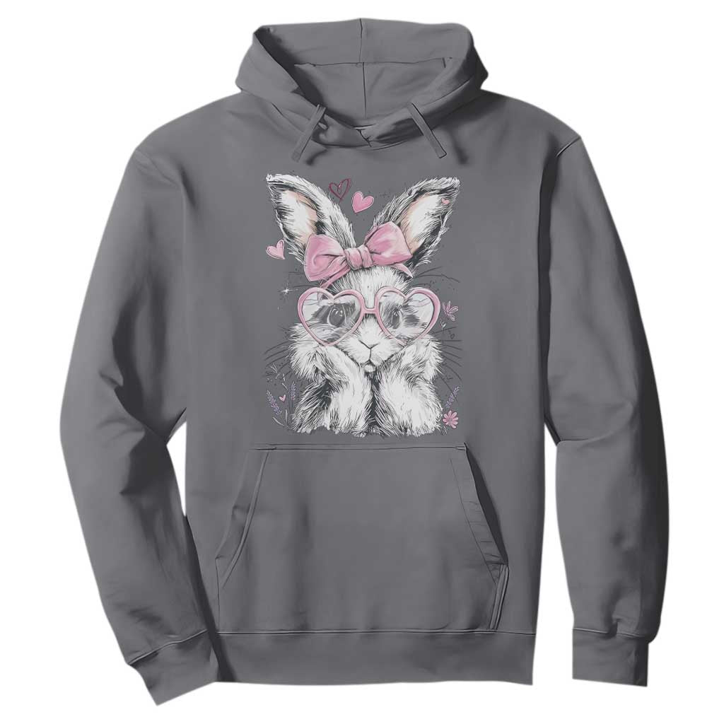 Cute Easter Bunny with Heart Glasses Pink Bow Hoodie Adorable Rabbit Love Aesthetic Gift TS02 Charcoal Print Your Wear