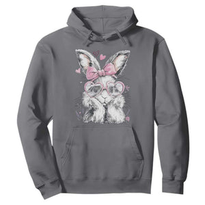 Cute Easter Bunny with Heart Glasses Pink Bow Hoodie Adorable Rabbit Love Aesthetic Gift TS02 Charcoal Print Your Wear