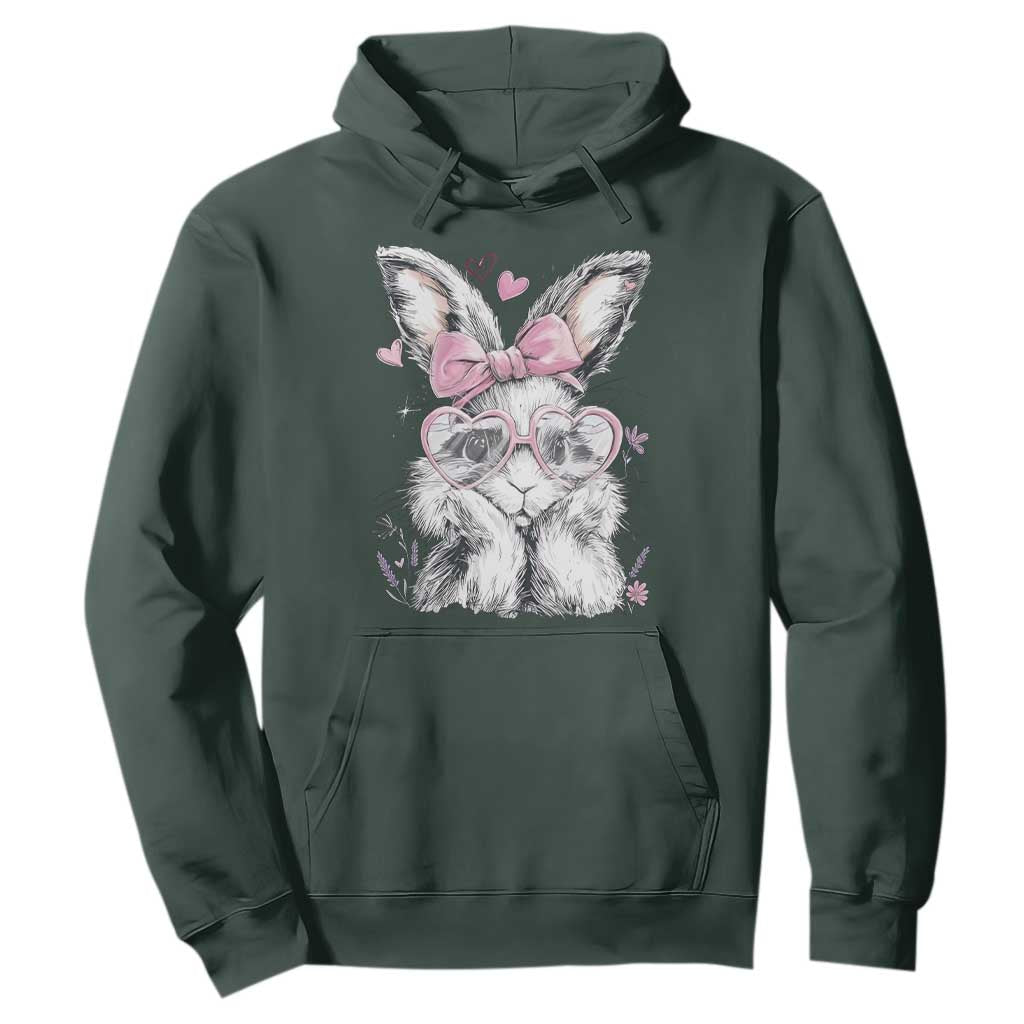 Cute Easter Bunny with Heart Glasses Pink Bow Hoodie Adorable Rabbit Love Aesthetic Gift TS02 Dark Forest Green Print Your Wear