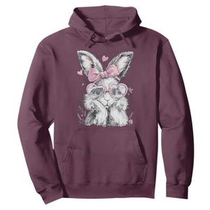 Cute Easter Bunny with Heart Glasses Pink Bow Hoodie Adorable Rabbit Love Aesthetic Gift TS02 Maroon Print Your Wear